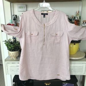 Ellen Tracy linen large size tunic pale lavender.